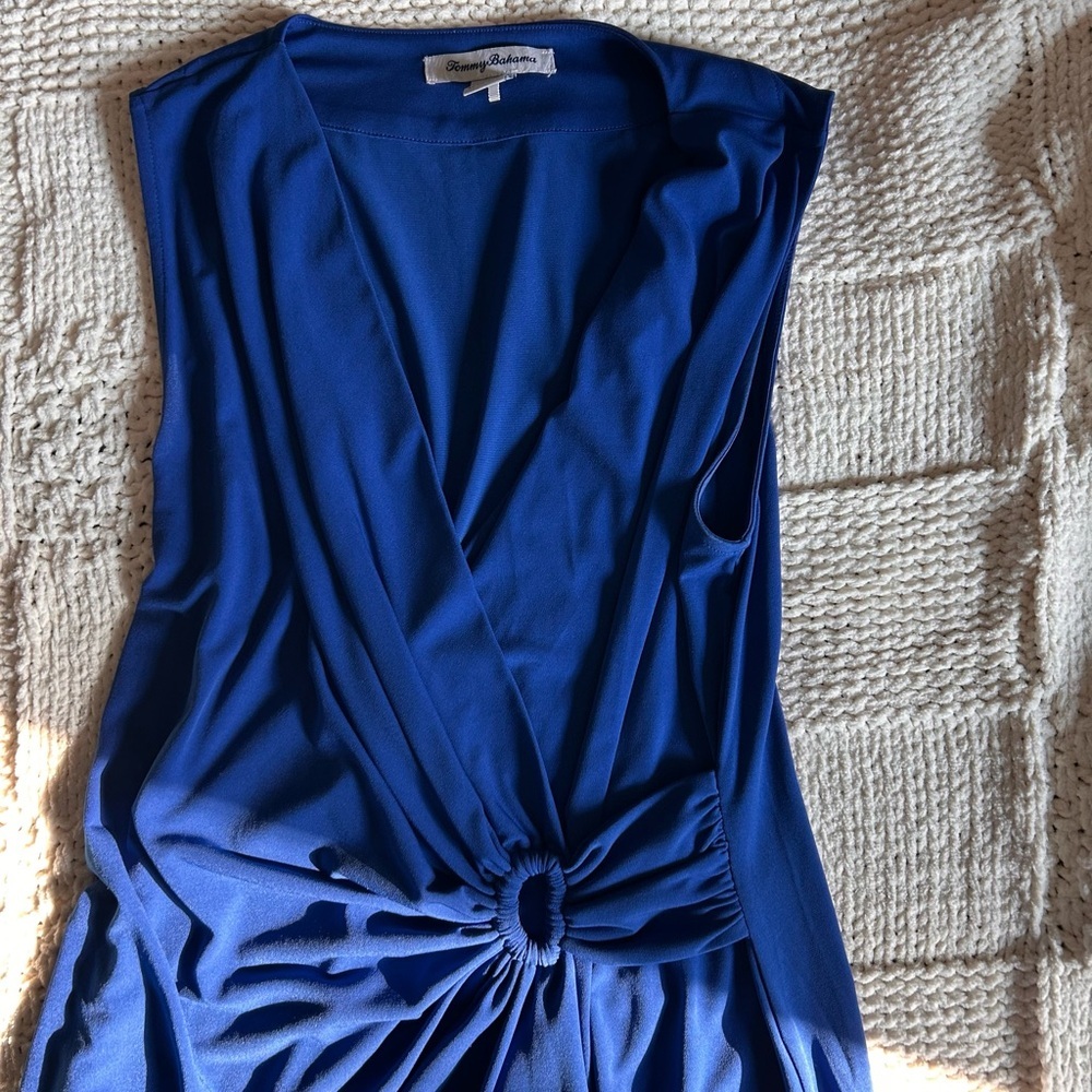 Tommy Bahama Clara Faux Wrap Sleeveless Blue Cinched Waist Maxi Dress